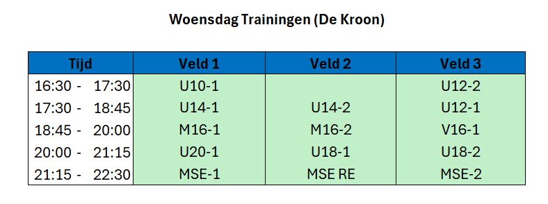 Trainingsschema juni 2026